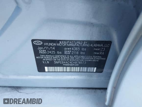 2014 Hyundai Sonata GLS z VIN 5NPEB4AC4EH878573, wystawiony jako IAAI lot #43487513 z przebiegiem 135 560 mil mil oraz . Historia ofert i sprzedaży dostępna na DreamBid. Obrazek 9.