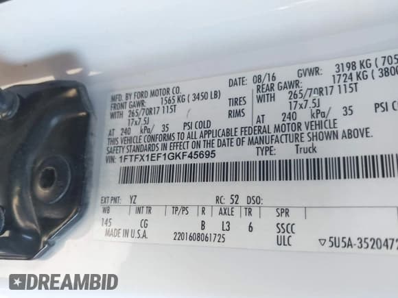 ✅ 2016 Ford F-150 XL • VIN: 1FTFX1EF1GKF45695 • Лот: 43506644. Опубликован ранее на IAAI с пробегом 156 533 миль. Бесплатный доступ к архиву аукционных продаж из США и подробный отчёт об истории автомобиля на DreamBid. Изображение 9.