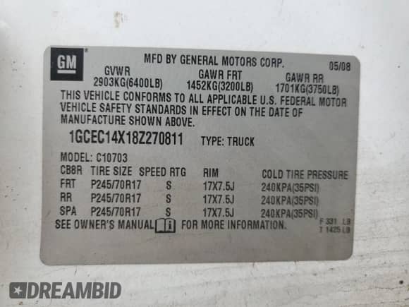 2008 Chevrolet Silverado 1500 Work Truck с VIN 1GCEC14X18Z270811, выставлен на аукционе Copart как лот 82322375 с пробегом 256 592 миль миль и Списание • Salvage title. История ставок и продаж доступна на DreamBid. Изображение 12.