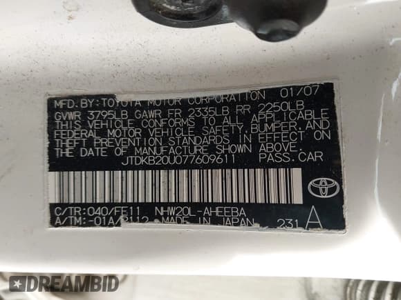 ✅ 2007 Toyota Prius • VIN: JTDKB20U077609611 • Lot: 43830473. Listed on IAAI with 139,671 mi. Free auction sales archive from the USA and detailed vehicle history report at DreamBid. Image 9.