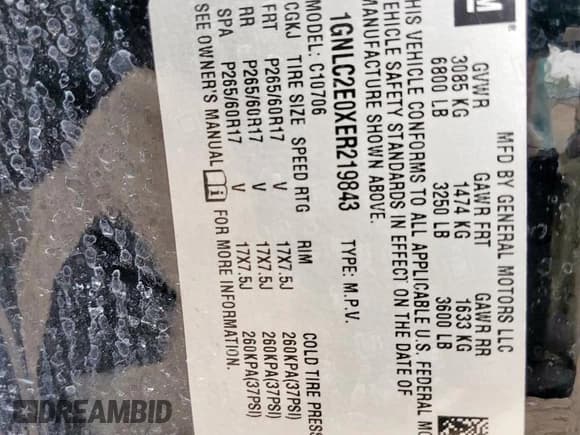 ✅ 2014 Chevrolet Tahoe Commercial • VIN: 1GNLC2E0XER219843 • Lot: 62381275. Listed on Copart with 200,626 mi. Free auction sales archive from the USA and detailed vehicle history report at DreamBid. Image 13.