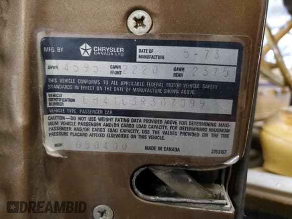 ✅ 1973 DODGE DART 4DR SEDAN • VIN: LH41C3R307099 • Лот: 69395865. Опубликован ранее на Copart с пробегом 96 553 миль. Бесплатный доступ к архиву аукционных продаж из США и подробный отчёт об истории автомобиля на DreamBid. Изображение 12.