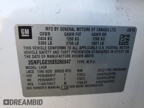 ✅ 2014 Chevrolet Equinox LT • VIN: 2GNFLGE35E6286947 • Лот: 82414035. Опубликован ранее на Copart с пробегом 159 400 миль. Бесплатный доступ к архиву аукционных продаж из США и подробный отчёт об истории автомобиля на DreamBid. Изображение 13.