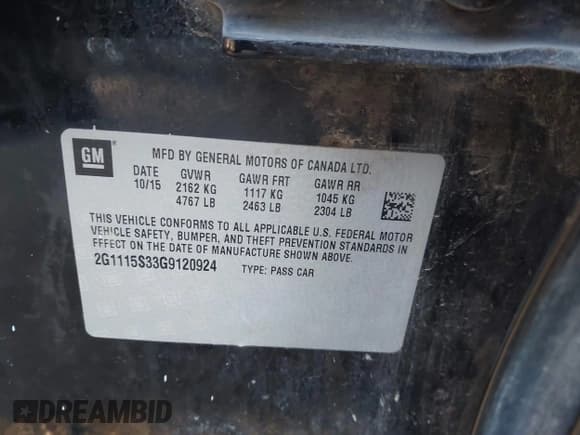 ✅ 2016 Chevrolet Impala LT • VIN: 2G1115S33G9120924 • Лот: 40910813. Опубликован ранее на IAAI с пробегом Не указан. Бесплатный доступ к архиву аукционных продаж из США и подробный отчёт об истории автомобиля на DreamBid. Изображение 9.