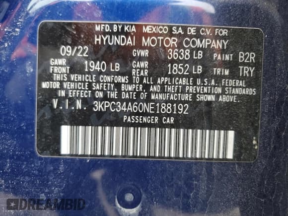 ✅ 2022 Hyundai Accent Limited • VIN: 3KPC34A60NE188192 • Лот: 44692355. Опубликован ранее на Copart с пробегом 51 752 миль. Бесплатный доступ к архиву аукционных продаж из США и подробный отчёт об истории автомобиля на DreamBid. Изображение 12.
