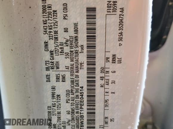 ✅ 2023 Ford F-350 XL • VIN: 1FT8W3BT1PEE04514 • Лот: 71607324. Опубликован ранее на Copart с пробегом 8 236 миль. Бесплатный доступ к архиву аукционных продаж из США и подробный отчёт об истории автомобиля на DreamBid. Изображение 12.