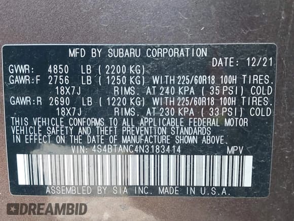 ✅ 2022 Subaru Outback Limited • VIN: 4S4BTANC4N3183414 • Lot: 43441712. Wystawiony na IAAI z przebiegiem 110 016 mil. Bezpłatny archiwum sprzedaży aukcyjnych z USA i szczegółowy raport historii pojazdu na DreamBid. Zdjęcie 9.