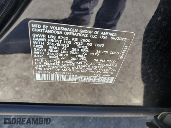 ✅ 2024 Volkswagen Atlas SE • VIN: 1V2JR2CA7RC501357 • Lot: 82263825. Listed on Copart with 23,962 mi. Free auction sales archive from the USA and detailed vehicle history report at DreamBid. Image 14.