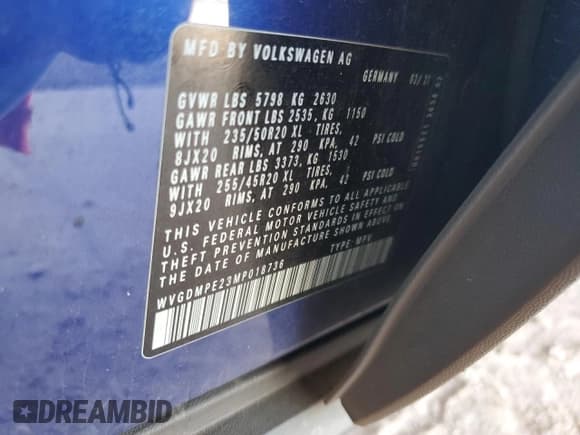 ✅ 2021 Volkswagen ID.4 1st Edition • VIN: WVGDMPE23MP018736 • Lot: 55527965. Listed on Copart with 28,863 mi. Free auction sales archive from the USA and detailed vehicle history report at DreamBid. Image 12.