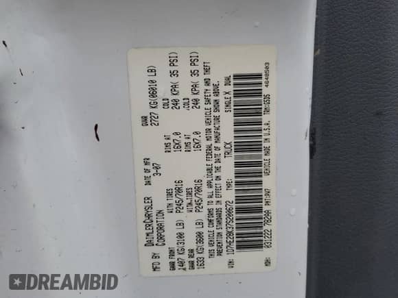 2007 Dodge Dakota ST с VIN 1D7HE28K37S200672, выставлен на аукционе Copart как лот 52682114 с пробегом 135 041 миль миль и Списание • Salvage title. История ставок и продаж доступна на DreamBid. Изображение 14.