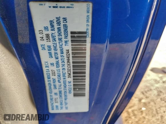 ✅ 2003 Volkswagen Beetle GLS • VIN: 3VWCD21C63M440244 • Lot: 93220525. Wystawiony na Copart z przebiegiem 175 485 mil. Bezpłatny archiwum sprzedaży aukcyjnych z USA i szczegółowy raport historii pojazdu na DreamBid. Zdjęcie 12.