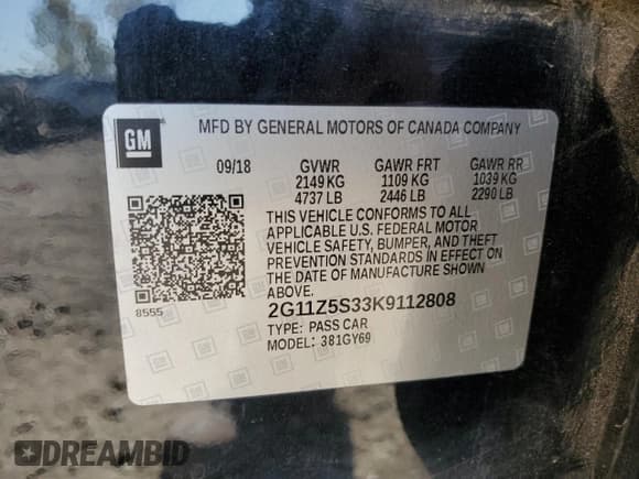 ✅ 2019 Chevrolet Impala LT • VIN: 2G11Z5S33K9112808 • Лот: 75167514. Опубликован ранее на Copart с пробегом 124 436 миль. Бесплатный доступ к архиву аукционных продаж из США и подробный отчёт об истории автомобиля на DreamBid. Изображение 12.