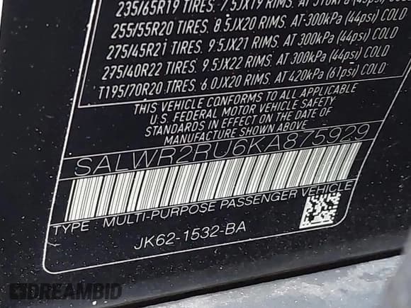 ✅ 2019 Land Rover Range Rover Sport HSE • VIN: SALWR2RU6KA875929 • Lot: 41712109. Listed on IAAI with 34,120 mi. Free auction sales archive from the USA and detailed vehicle history report at DreamBid. Image 9.