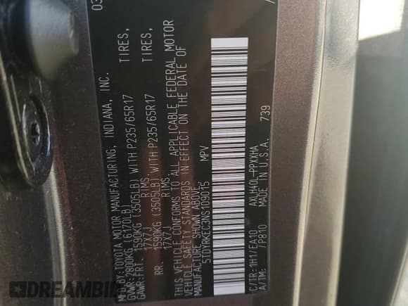 ✅ 2022 Toyota Sienna XLE • VIN: 5TDYRKEC3NS109015 • Lot: 91013645. Listed on Copart with 66,884 mi. Free auction sales archive from the USA and detailed vehicle history report at DreamBid. Image 13.