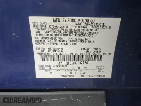 ✅ 2013 Ford Taurus Limited • VIN: 1FAHP2F85DG137770 • Lot: 55289305. Listed on Copart with 179,863 mi. Free auction sales archive from the USA and detailed vehicle history report at DreamBid. Image 12.