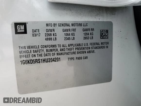 ✅ 2017 Cadillac CT6 Luxury AWD • VIN: 1G6KD5RS1HU204201 • Lot: 82391935. Listed on Copart with 54,503 mi. Free auction sales archive from the USA and detailed vehicle history report at DreamBid. Image 13.