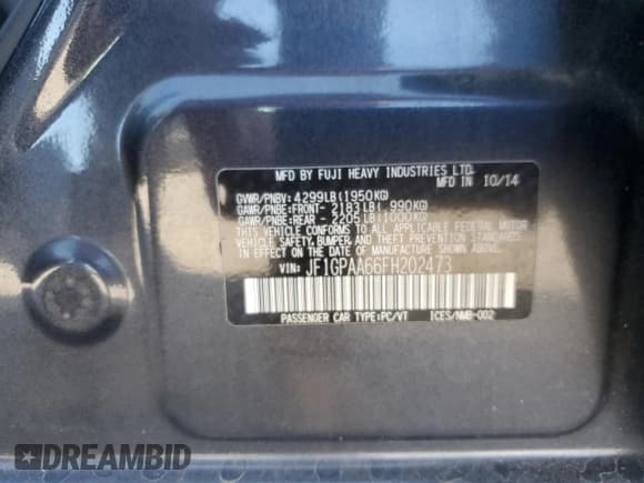 ✅ 2015 Subaru Impreza 2.0i • VIN: JF1GPAA66FH202473 • Lot: 70577405. Wystawiony na Copart z przebiegiem 98 234 mil. Bezpłatny archiwum sprzedaży aukcyjnych z USA i szczegółowy raport historii pojazdu na DreamBid. Zdjęcie 13.