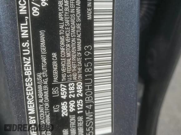 ✅ 2017 Mercedes-Benz C 300 • VIN: 55SWF4JB0HU185193 • Lot: 61036025. Wystawiony na Copart z przebiegiem 128 352 mil. Bezpłatny archiwum sprzedaży aukcyjnych z USA i szczegółowy raport historii pojazdu na DreamBid. Zdjęcie 12.