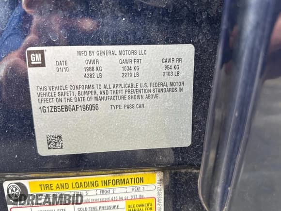 ✅ 2010 Chevrolet Malibu 1LS • VIN: 1G1ZB5EB6AF196056 • Lot: 53687215. Listed on Copart with 130,835 mi. Free auction sales archive from the USA and detailed vehicle history report at DreamBid. Image 10.