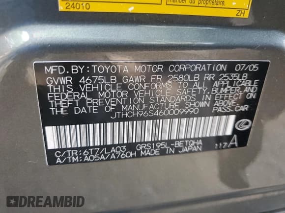 ✅ 2006 Lexus GS 300 • VIN: JTHCH96S460009990 • Lot: 68581895. Wystawiony na Copart z przebiegiem 196 098 mil. Bezpłatny archiwum sprzedaży aukcyjnych z USA i szczegółowy raport historii pojazdu na DreamBid. Zdjęcie 12.