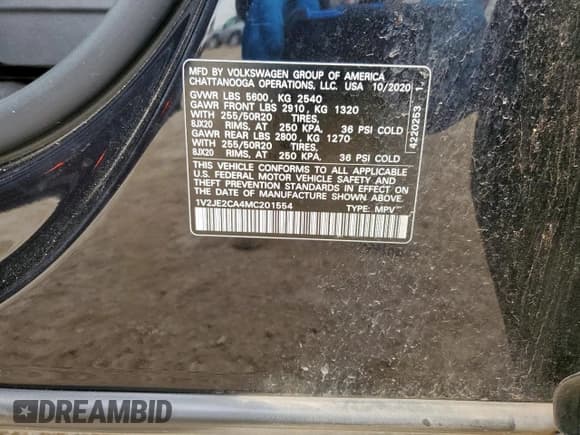 ✅ 2021 Volkswagen Atlas SE • VIN: 1V2JE2CA4MC201554 • Lot: 63222135. Listed on Copart with 96,271 mi. Free auction sales archive from the USA and detailed vehicle history report at DreamBid. Image 13.