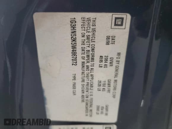 ✅ 1998 Oldsmobile 88 LS • VIN: 1G3HN52K5W4867072 • Lot: 75689524. Wystawiony na Copart z przebiegiem 192 507 mil. Bezpłatny archiwum sprzedaży aukcyjnych z USA i szczegółowy raport historii pojazdu na DreamBid. Zdjęcie 14.