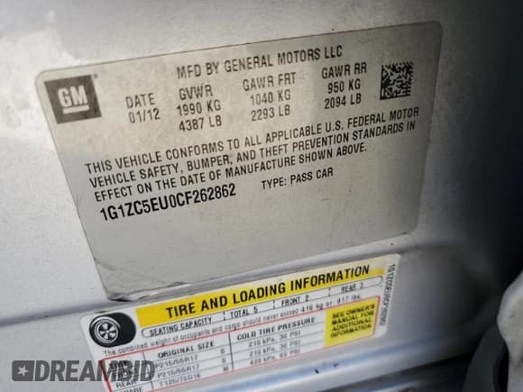 ✅ 2012 Chevrolet Malibu 1LT • VIN: 1G1ZC5EU0CF262862 • Lot: 80294104. Listed on Copart with Not provided. Free auction sales archive from the USA and detailed vehicle history report at DreamBid. Image 15.