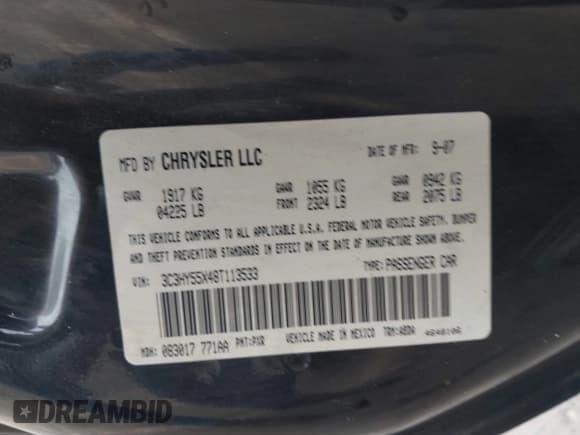 ✅ 2008 Chrysler PT Cruiser • VIN: 3C3HY55X48T113533 • Lot: 41364023. Listed on IAAI with 133,231 mi. Free auction sales archive from the USA and detailed vehicle history report at DreamBid. Image 9.