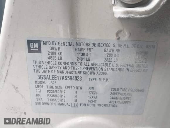 2010 Saturn VUE XR 1SB z VIN 3GSALEE17AS594028, wystawiony jako IAAI lot #41465084 z przebiegiem 199 534 mil mil oraz . Historia ofert i sprzedaży dostępna na DreamBid. Obrazek 9.