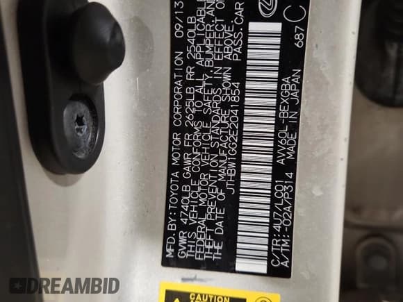 ✅ 2014 Lexus ES 300h • VIN: JTHBW1GG2E2041854 • Lot: 91594135. Listed on Copart with 162,328 mi. Free auction sales archive from the USA and detailed vehicle history report at DreamBid. Image 12.