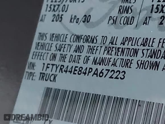 ✅ 2004 Ford Ranger XLT Appearance • VIN: 1FTYR44E84PA67223 • Lot: 43888306. Listed on IAAI with 181,926 mi. Free auction sales archive from the USA and detailed vehicle history report at DreamBid. Image 9.