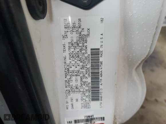 ✅ 2012 Toyota Tacoma PreRunner • VIN: 5TFTU4GN9CX022276 • Lot: 64657825. Listed on Copart with 132,601 mi. Free auction sales archive from the USA and detailed vehicle history report at DreamBid. Image 12.