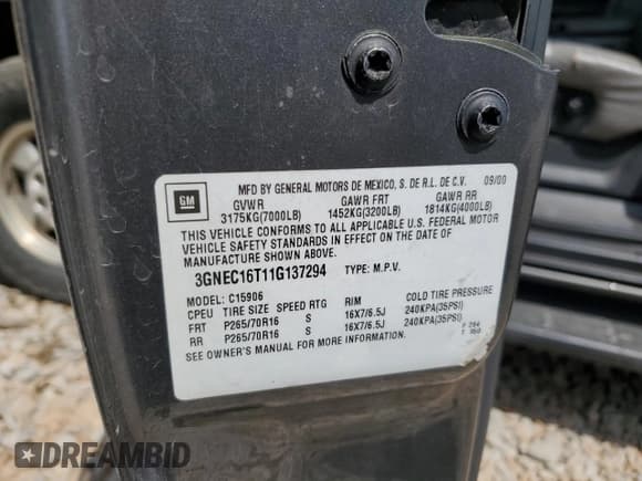 ✅ 2001 Chevrolet Suburban LS • VIN: 3GNEC16T11G137294 • Лот: 53555015. Опубликован ранее на Copart с пробегом 161 674 миль. Бесплатный доступ к архиву аукционных продаж из США и подробный отчёт об истории автомобиля на DreamBid. Изображение 13.