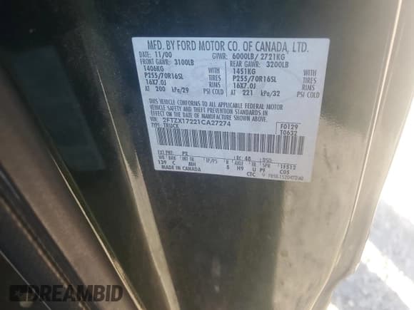 ✅ 2001 Ford F-150 • VIN: 2FTZX17221CA27274 • Lot: 77949204. Listed on Copart with Not provided. Free auction sales archive from the USA and detailed vehicle history report at DreamBid. Image 12.