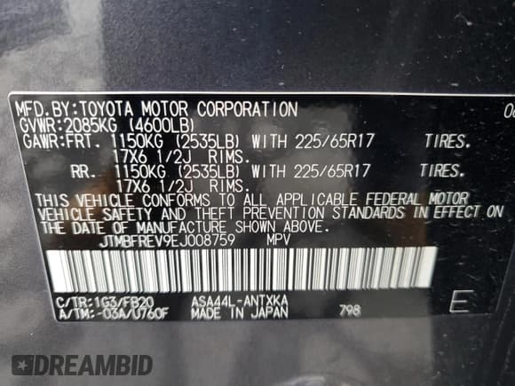 ✅ 2014 Toyota RAV4 LE • VIN: JTMBFREV9EJ008759 • Лот: 93772765. Опубликован ранее на Copart с пробегом 209 092 миль. Бесплатный доступ к архиву аукционных продаж из США и подробный отчёт об истории автомобиля на DreamBid. Изображение 13.