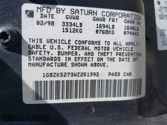 1998 Saturn SL с VIN 1G8ZK5273WZ251392, выставлен на аукционе IAAI как лот 42149274 с пробегом 80 544 миль миль и . История ставок и продаж доступна на DreamBid. Изображение 9.