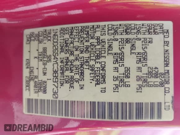 ✅ 2000 Nissan Frontier XE • VIN: 1N6DD26S4YC389730 • Lot: 42810213. Listed on IAAI with 347,534 mi. Free auction sales archive from the USA and detailed vehicle history report at DreamBid. Image 9.