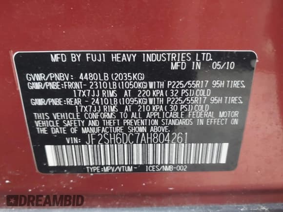 ✅ 2010 Subaru Forester X Limited • VIN: JF2SH6DC7AH804261 • Lot: 43766701. Listed on IAAI with 141,241 mi. Free auction sales archive from the USA and detailed vehicle history report at DreamBid. Image 9.