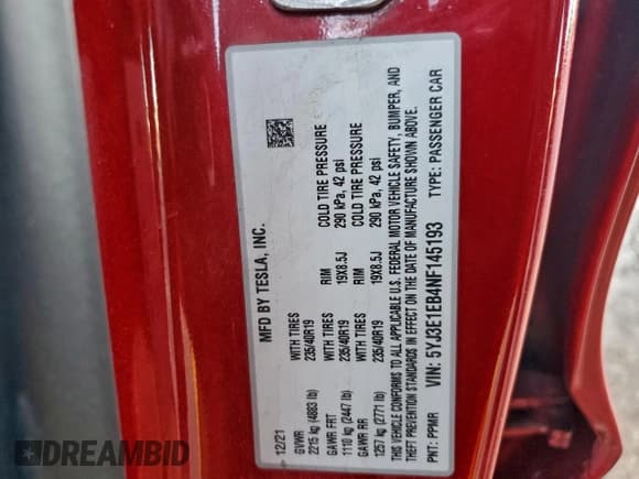 ✅ 2022 Tesla Model 3 Long Range • VIN: 5YJ3E1EB4NF145193 • Lot: 92764085. Wystawiony na Copart z przebiegiem 63 974 mil. Bezpłatny archiwum sprzedaży aukcyjnych z USA i szczegółowy raport historii pojazdu na DreamBid. Zdjęcie 13.