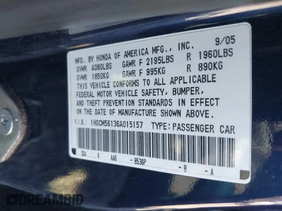 ✅ 2006 Honda Accord VP • VIN: 1HGCM56136A015157 • Lot: 43127836. Wystawiony na IAAI z przebiegiem 176 432 mil. Bezpłatny archiwum sprzedaży aukcyjnych z USA i szczegółowy raport historii pojazdu na DreamBid. Zdjęcie 9.