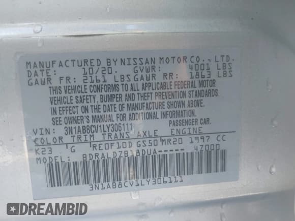 ✅ 2020 Nissan Sentra SV • VIN: 3N1AB8CV1LY306111 • Лот: 43534435. Опубликован ранее на IAAI с пробегом 44 217 миль. Бесплатный доступ к архиву аукционных продаж из США и подробный отчёт об истории автомобиля на DreamBid. Изображение 9.