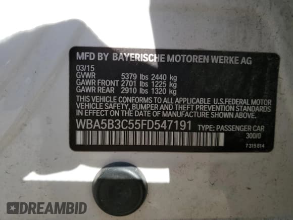 ✅ 2015 BMW 5 Series 535i xDrive • VIN: WBA5B3C55FD547191 • Lot: 81487825. Listed on Copart with 142,762 mi. Free auction sales archive from the USA and detailed vehicle history report at DreamBid. Image 12.