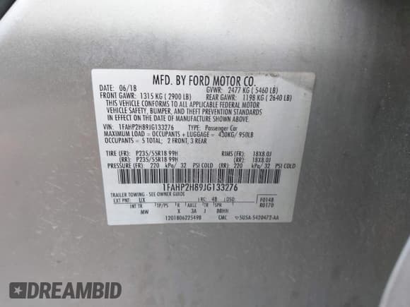 ✅ 2018 Ford Taurus SEL • VIN: 1FAHP2H89JG133276 • Лот: 42595862. Опубликован ранее на IAAI с пробегом 175 030 миль. Бесплатный доступ к архиву аукционных продаж из США и подробный отчёт об истории автомобиля на DreamBid. Изображение 9.