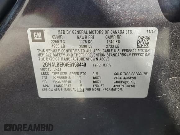 ✅ 2014 Chevrolet Equinox LT • VIN: 2GNALBEK4E6193440 • Лот: 70440995. Опубликован ранее на Copart с пробегом 176 089 миль. Бесплатный доступ к архиву аукционных продаж из США и подробный отчёт об истории автомобиля на DreamBid. Изображение 13.