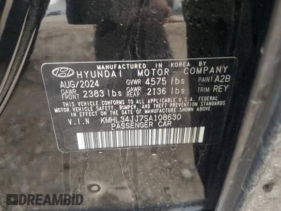 2025 Hyundai Sonata SEL с VIN KMHL34JJ7SA108630, выставлен на аукционе Copart как лот 90087445 с пробегом 31 313 миль миль и Чистый • Clean title. История ставок и продаж доступна на DreamBid. Изображение 12.