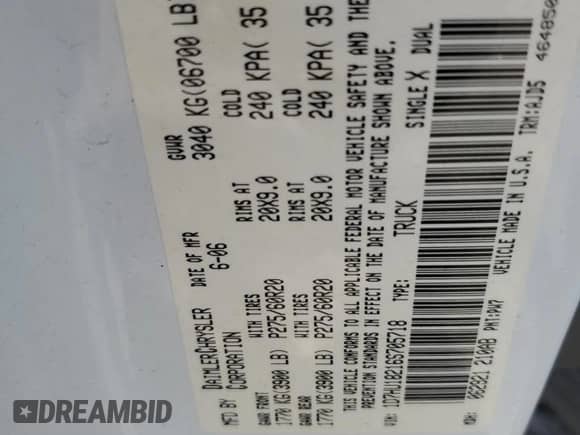 2006 Dodge 1500 SLT z VIN 1D7HU18216S705718, wystawiony jako Copart lot #65591484 z przebiegiem 188 421 mil mil oraz Szkoda całkowita • Salvage title. Historia ofert i sprzedaży dostępna na DreamBid. Obrazek 12.