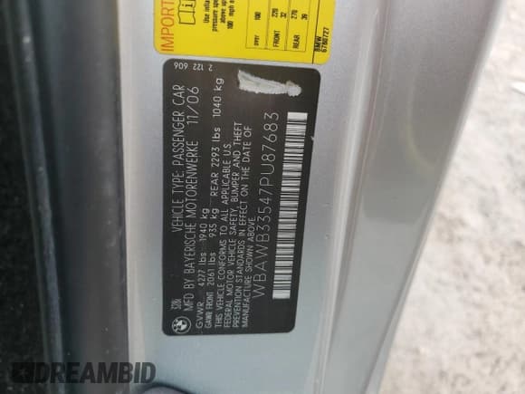 ✅ 2007 BMW 3 Series 328i • VIN: WBAWB33547PU87683 • Lot: 73651604. Wystawiony na Copart z przebiegiem 128 353 mil. Bezpłatny archiwum sprzedaży aukcyjnych z USA i szczegółowy raport historii pojazdu na DreamBid. Zdjęcie 12.