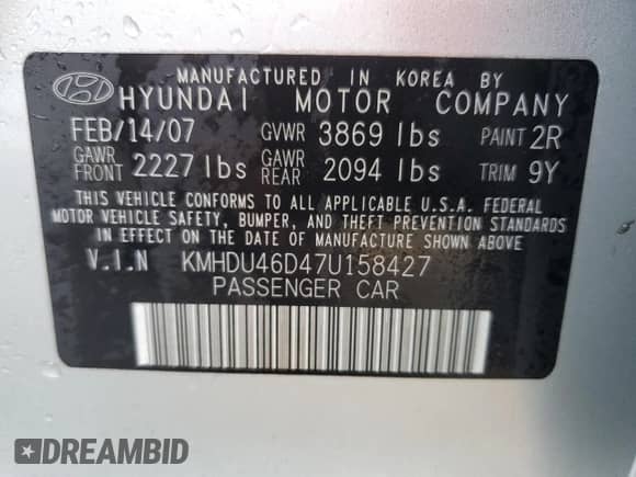 2007 Hyundai Elantra GLS z VIN KMHDU46D47U158427, wystawiony jako Copart lot #69100784 z przebiegiem 169 388 mil mil oraz Czysty tytuł • Clean title. Historia ofert i sprzedaży dostępna na DreamBid. Obrazek 12.