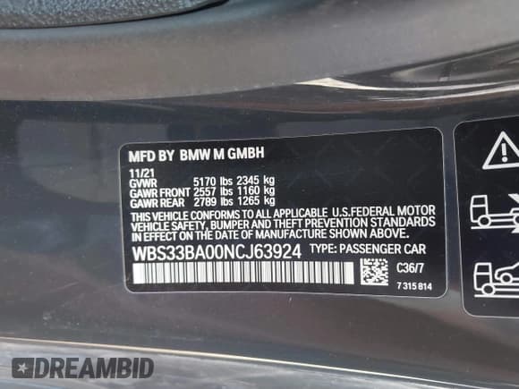 ✅ 2022 BMW M4 Competition xDrive • VIN: WBS33BA00NCJ63924 • Lot: 41549620. Listed on IAAI with 9,046 mi. Free auction sales archive from the USA and detailed vehicle history report at DreamBid. Image 9.