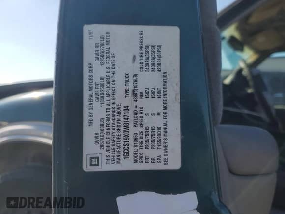 1998 Chevrolet S-10 LS с VIN 1GCCS19X0W8147104, выставлен на аукционе Copart как лот 72366784 с пробегом Не указан миль и Списание • Salvage title. История ставок и продаж доступна на DreamBid. Изображение 10.